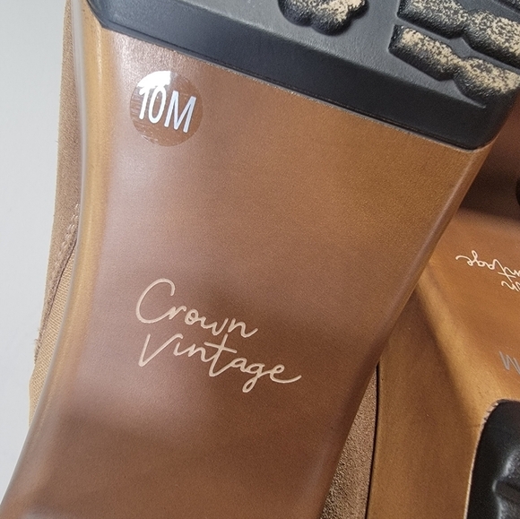 Crown Vintage Tan Suede Women's Mules Size 10 Booties Heels Boho Neutral - Picture 16 of 16